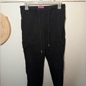 Edikted Black Cargo Pants with Drawstring Waistband